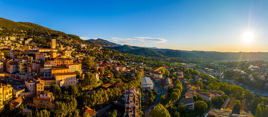 Aerial view of Grasse, a town on the French Riviera, known for its long-established perfume industry