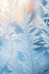 A macro shot of frost on a window with the Christmas tree bokeh in the background AI generated illustration