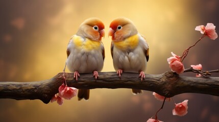 A pair of lovebirds sitting on a heart-shaped branch AI generated illustration