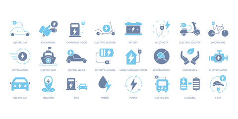 Electric vehicle icons set. Set of editable stroke icons.Vector set of Electric vehicle - obrazy, fototapety, plakaty