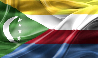 3D-Illustration of a Comoros flag - realistic waving fabric flag