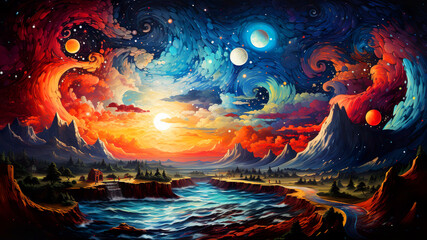 Obraz premium Dreamscape in Canvas - Hier erscheinen die Träume und Ziele der jungen Person als gemalte Bilder oder Symbole, eine kreative Interpretation ihrer Zukunft.