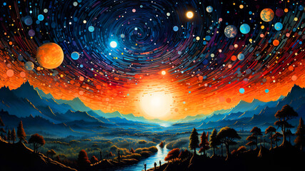 Obraz premium Dreamscape in Canvas - Hier erscheinen die Träume und Ziele der jungen Person als gemalte Bilder oder Symbole, eine kreative Interpretation ihrer Zukunft.