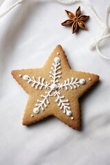 Fototapeta na wymiar A star-shaped Christmas cookie on a minimalist backdrop seen in great detail AI generated illustration