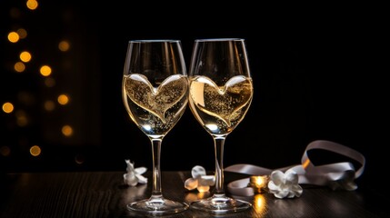 Champagne served in heart-shaped glasses AI generated illustration