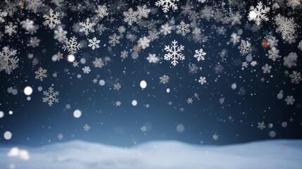 Fototapeta premium Close-up of snowflakes falling on a minimalist Christmas backdrop AI generated illustration
