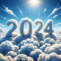 Futuristic cloudscape. 2024 written in the sky - obrazy, fototapety, plakaty