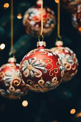 Close-up on cute Christmas ornaments for a holiday wallpaper AI generated illustration