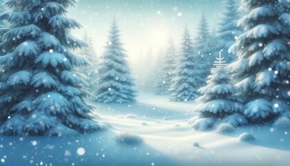 Enchanting snowfall and christmas trees. Holiday magic