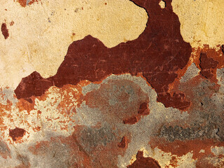 Weathered scratched cement wall. Abstract grunge background. Ancient cement wall with peeling paint. Concrete cement wall with copy space.