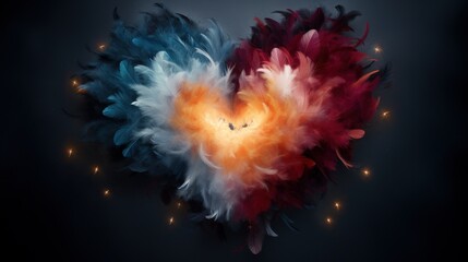 Feathers creating a heart shape in the air AI generated illustration