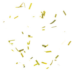 Golden Confetti Foil fall splashing in air. Gold Confetti Foil explosion flying, abstract cloud...