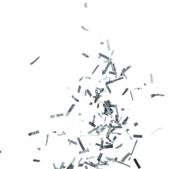 Silver Confetti Foil fall splashing in air. Silver Confetti Foil explosion flying, abstract cloud...