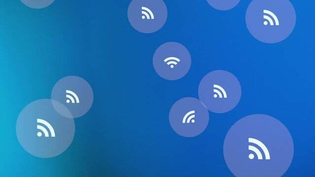 A circle of diverse Wi-Fi symbols, each representing a distinct type of connection, on a cool blue background