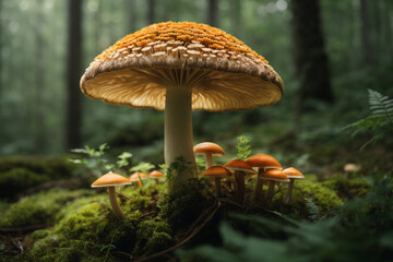 Fototapeta premium a serene scene of mushrooms, symbolizing the vital role that mushrooms play in forest ecosystems