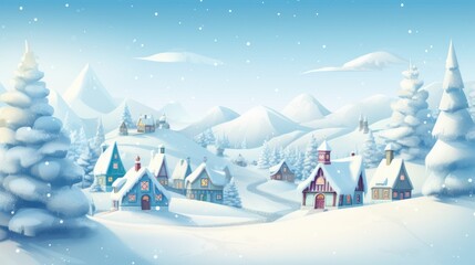 Fototapeta na wymiar Illustration of a festive Christmas village with snowflakes AI generated illustration