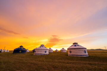 Yurts in the grassland, yurts in the morning