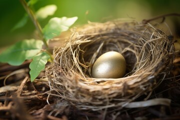 Naklejka na ściany i meble Conceptual image of a retirement fund nest egg hatching, symbolizing the start of retirement.
