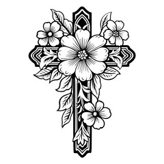 Floral Cross Symbol Vector Illustration