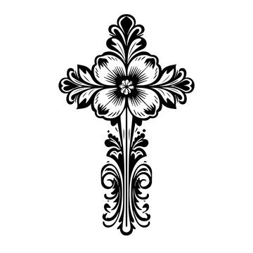 Floral Cross Symbol Vector Illustration