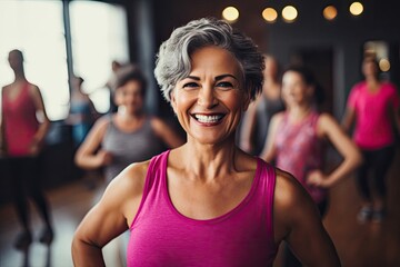 Caucasian Women Working Out Exhuberant Background Generative AI
