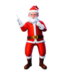 3D character of santa claus pointing to the top left side using both hands, Merry Christmas and Happy New Year, 3d illustration and rendering