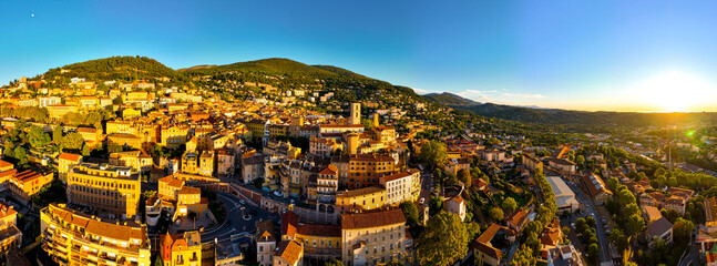 Aerial view of Grasse, a town on the French Riviera, known for its long-established perfume industry