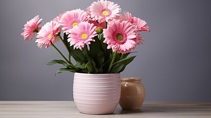 Gerbera daisies in a ceramic pot arrangement
