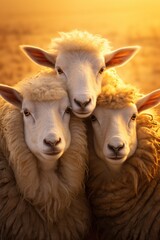 A group of sheep standing next to each other. Generative AI.