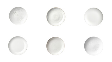 Collection of PNG. White ceramic plate top view isolated on a transparent background. - obrazy, fototapety, plakaty