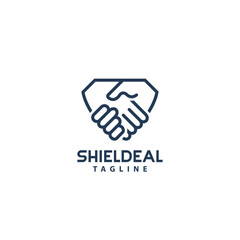 Two hands make a deal in a Shield shape, Shield Deal Logo Symbol Design Template Flat Style Vector
