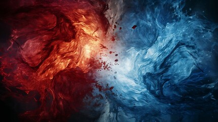 A high-energy scene with red and electric blue
