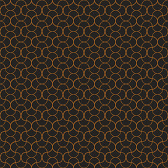 Gold on black, interwined wavy shapes seamless pattern, gold on black