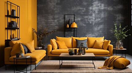 An urban scene ablaze with mustard and navy
