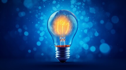 Creative light bulb abstract on glowing blue background AI generated illustration