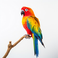 Fototapeta premium colorful perched parot on white background, AI Generative.