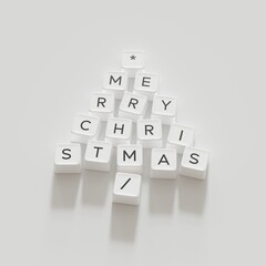 Christmas Tree Symbol made by white color Computer keys cap on white background. Minimal Christmas idea concept flat lay. 3D Rendering - 680346700