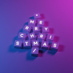 Christmas Tree Symbol made by Computer keys cap on purple color background. Minimal Christmas idea concept flat lay. 3D Rendering - 680346701