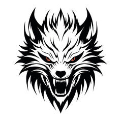 Wolf Demon Monster Fire Scary Head Graphic Design Logo Line Art Abstract