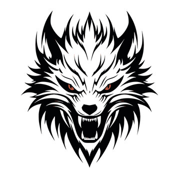 Wolf Demon Monster Fire Scary Head Graphic Design Logo Line Art Abstract
