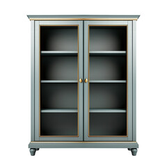 old wooden cabinet with glass doors on a transparent background. png file
