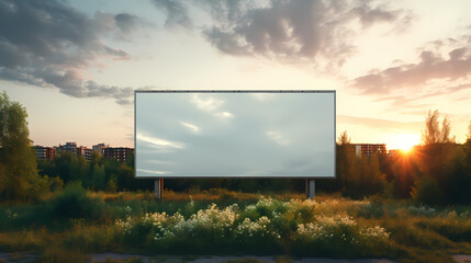 Obraz premium Billboard large horizontal screen white canvas background, urban outdoor billboard background