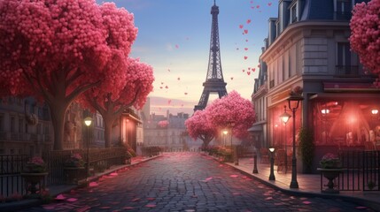 Romantic Paris scene in  for Valentines Day  AI generated illustration