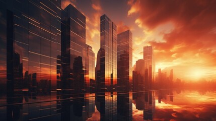 Skyscraper architecture shines in the sunset   AI generated illustration