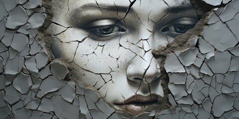 a woman's face is made of cracked stone, generative AI