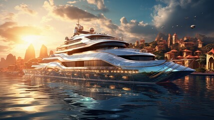 Transportation on water yacht luxury scene   AI generated illustration - obrazy, fototapety, plakaty