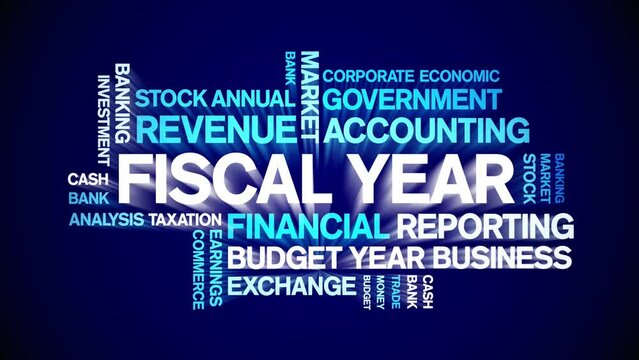 Fiscal Year animated tag word cloud;text design animation kinetic typography seamless loop.