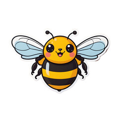 Cartoon Illustration of a Friendly Kawaii Bee with a Cheerful Expression and Detailed Wings on a Transparent Background, Perfect for Educational and Environmental Themes
