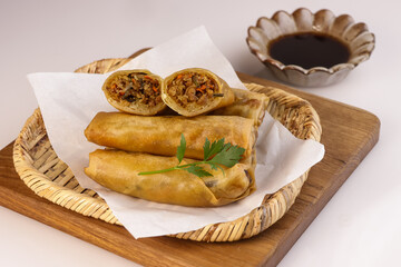 Harumaki is Japanese Spring Roll With Soy Sauce.