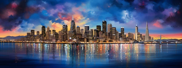Papier peint adhésif Etats Unis A panoramic view of a bustling city at night